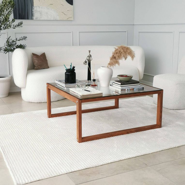 Tavolino da salotto Gomeisa, Tavolo basso da soggiorno, Ripiano da caffè, Tavolino per divano, 90x90h40 cm, Naturale