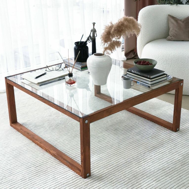 Tavolino da salotto Gomeisa, Tavolo basso da soggiorno, Ripiano da caffè, Tavolino per divano, 90x90h40 cm, Naturale