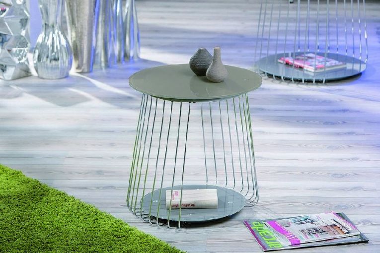 Tavolino da Salotto Grigio Forma Circolare Materiale Piano in Metallo 50x50x50h cm, Colore Ripiano Grigio - Cavalese