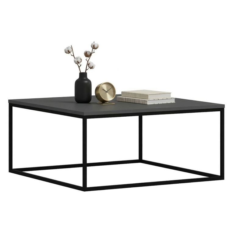 Tavolino da Salotto Grigio Nero un Vano Forma Rettangolare 90x90x42h cm, Colore Struttura Nero - Arcella