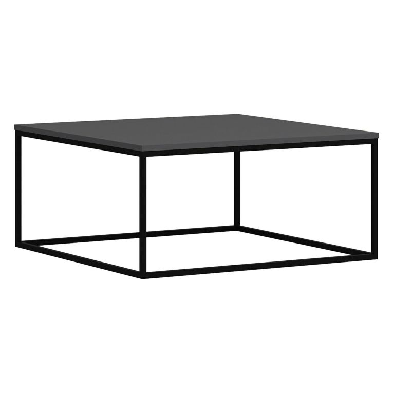 Tavolino da Salotto Grigio Nero un Vano Forma Rettangolare 90x90x42h cm, Colore Struttura Nero - Arcella