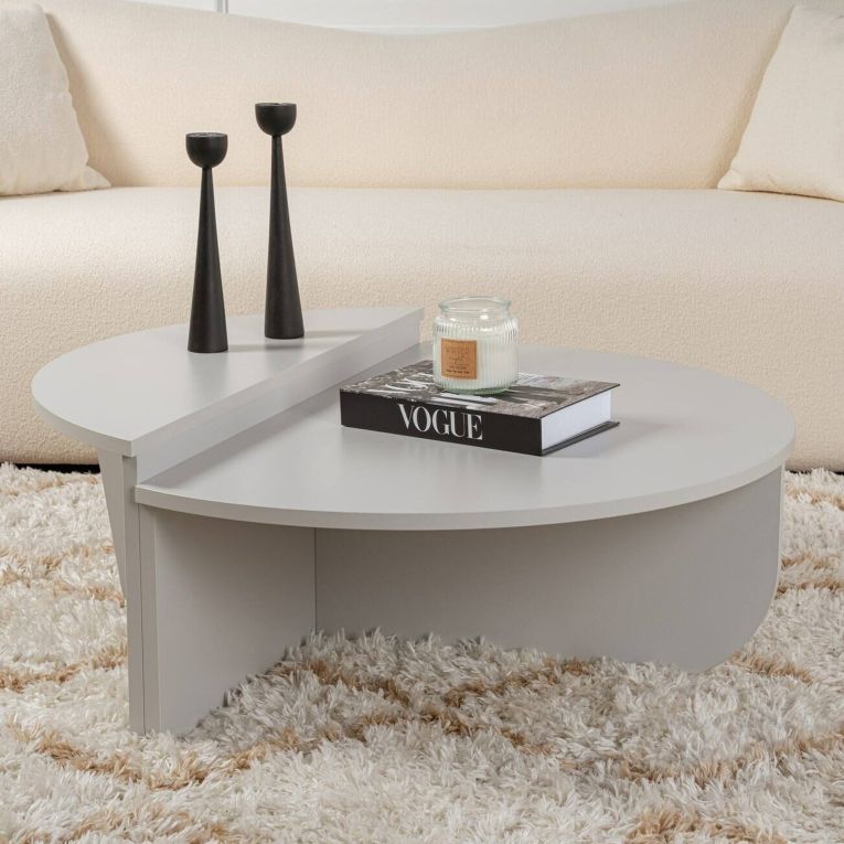 Tavolino da Salotto Grigio Peso Massimo Supportato 15 kg Forma Ovale 90x60x35h cm, Materiale Piano in Legno Nobilitato - Mansue