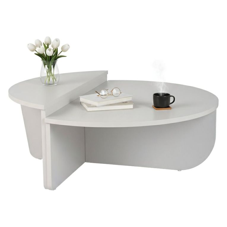 Tavolino da Salotto Grigio Peso Massimo Supportato 15 kg Forma Ovale 90x60x35h cm, Materiale Piano in Legno Nobilitato - Mansue