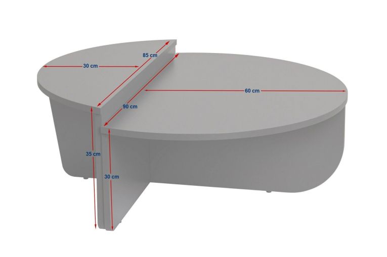 Tavolino da Salotto Grigio Peso Massimo Supportato 15 kg Forma Ovale 90x60x35h cm, Materiale Piano in Legno Nobilitato - Mansue