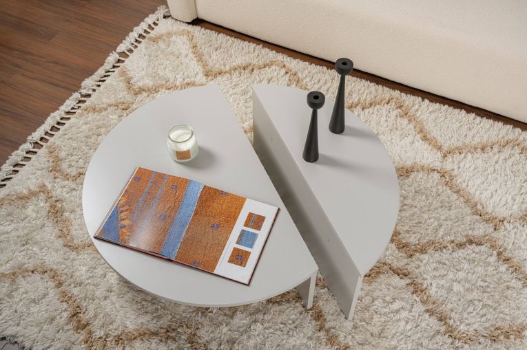 Tavolino da Salotto Grigio Peso Massimo Supportato 15 kg Forma Ovale 90x60x35h cm, Materiale Piano in Legno Nobilitato - Mansue
