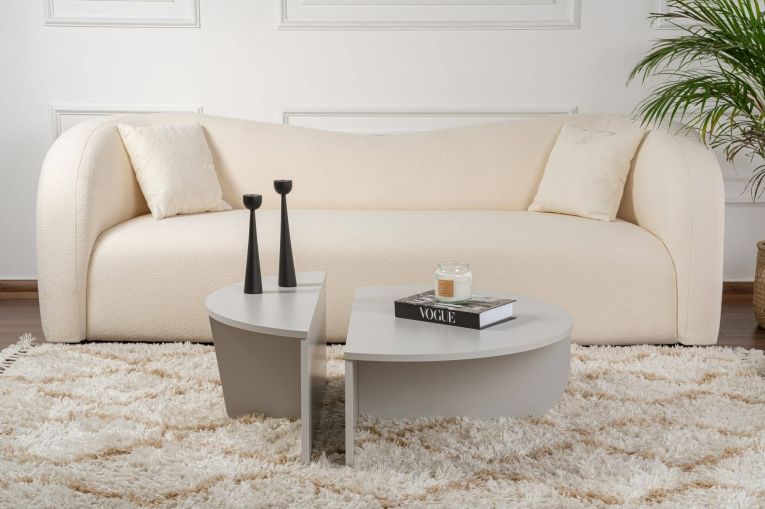 Tavolino da Salotto Grigio Peso Massimo Supportato 15 kg Forma Ovale 90x60x35h cm, Materiale Piano in Legno Nobilitato - Mansue