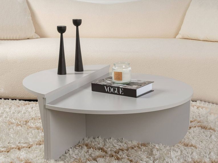 Tavolino da Salotto Grigio Peso Massimo Supportato 15 kg Forma Ovale 90x60x35h cm, Materiale Piano in Legno Nobilitato - Mansue