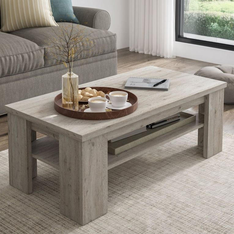 Tavolino da Salotto Grigio Rovere Grigio un Vano Forma Rettangolare 110x55x41h cm, Sfumatura Colore Ripiano Rovere Grigio - Mergozzo