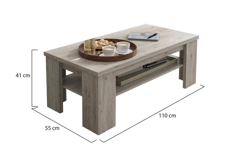 Tavolino da Salotto Grigio Rovere Grigio un Vano Forma Rettangolare 110x55x41h cm, Sfumatura Colore Ripiano Rovere Grigio - Mergozzo