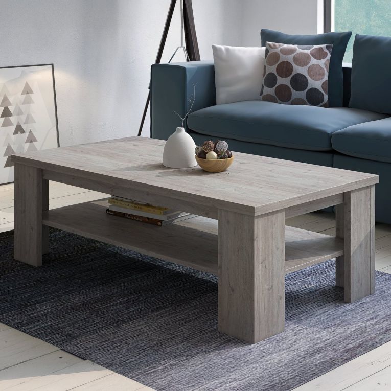 Tavolino da Salotto Grigio Rovere Grigio un Vano Forma Rettangolare 130x67x41h cm, Sfumatura Colore Ripiano Rovere Grigio - Carlazzo