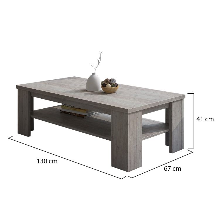 Tavolino da Salotto Grigio Rovere Grigio un Vano Forma Rettangolare 130x67x41h cm, Sfumatura Colore Ripiano Rovere Grigio - Carlazzo