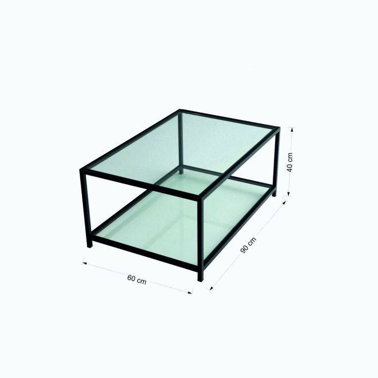 Tavolino da Salotto Grigio Tortora Nero un Vano Forma Rettangolare 90x60x40h cm, Colore Ripiano Trasparente - Mina