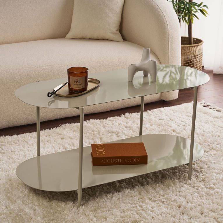Tavolino da Salotto Grigio Tortora un Vano Forma Ovale 100x45x51h cm, Sfumatura Colore Ripiano Tortora - Verzate