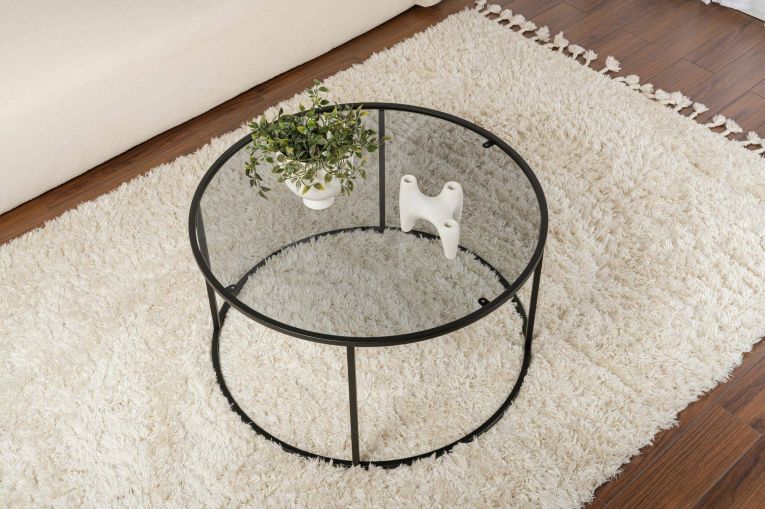 Tavolino da salotto Guidi, Tavolo basso da caffè, Portariviste per divano, Ripiano da soggiorno, 80x80 h43 cm, Nero e Grigio