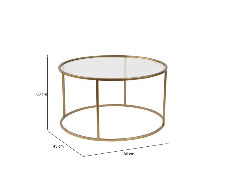 Tavolino da salotto Guidi, Tavolo basso da caffè, Portariviste per divano, Ripiano da soggiorno, 80x80 h43 cm, Oro e Trasparente