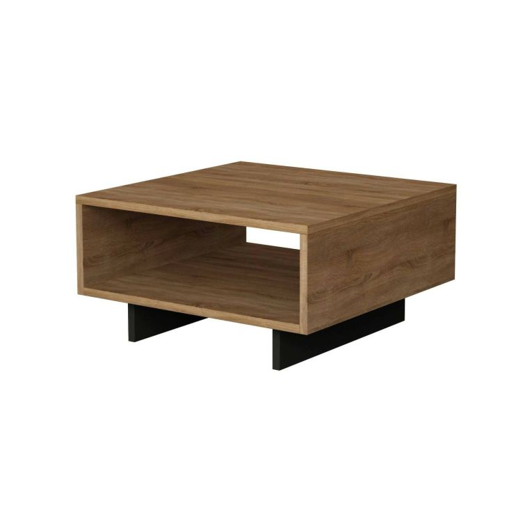 Tavolino da salotto Hyadum, Tavolo basso da soggiorno, Ripiano da caffè, Tavolino per divano, 60x60h32 cm, Quercia e Antracite