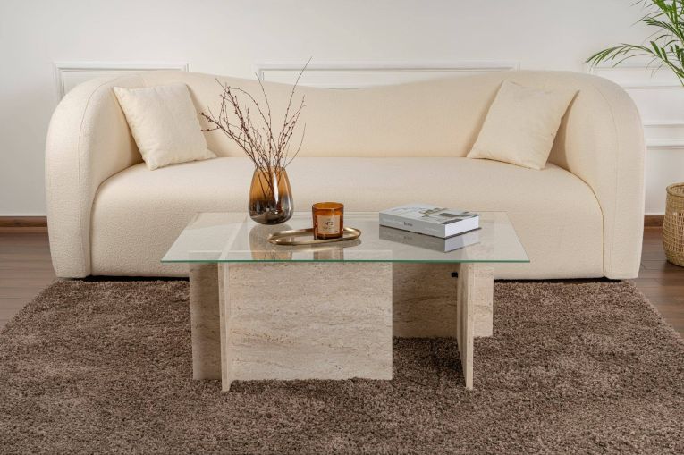 Tavolino da salotto Illasi, Tavolo basso da caffè, Portariviste per divano, Ripiano da soggiorno, 105x65 h40 cm, Beige