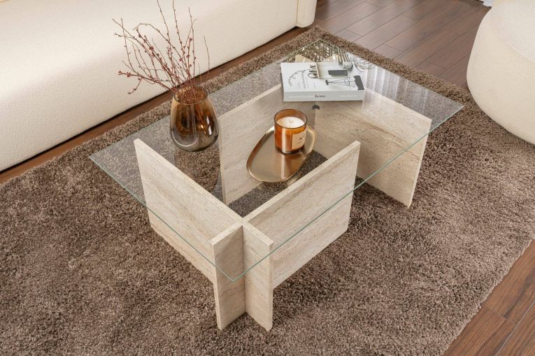 Tavolino da salotto Illasi, Tavolo basso da caffè, Portariviste per divano, Ripiano da soggiorno, 105x65 h40 cm, Beige