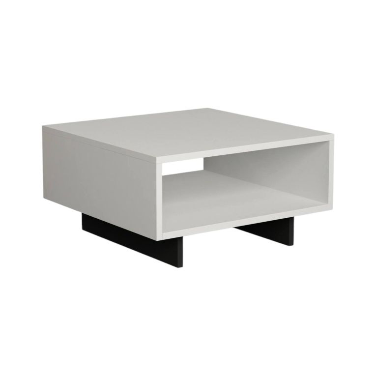 Tavolino da salotto Iocaste, Tavolo basso da caffè, Portariviste per divano, Ripiano da soggiorno, 60x60 h32 cm, Bianco e Antracite