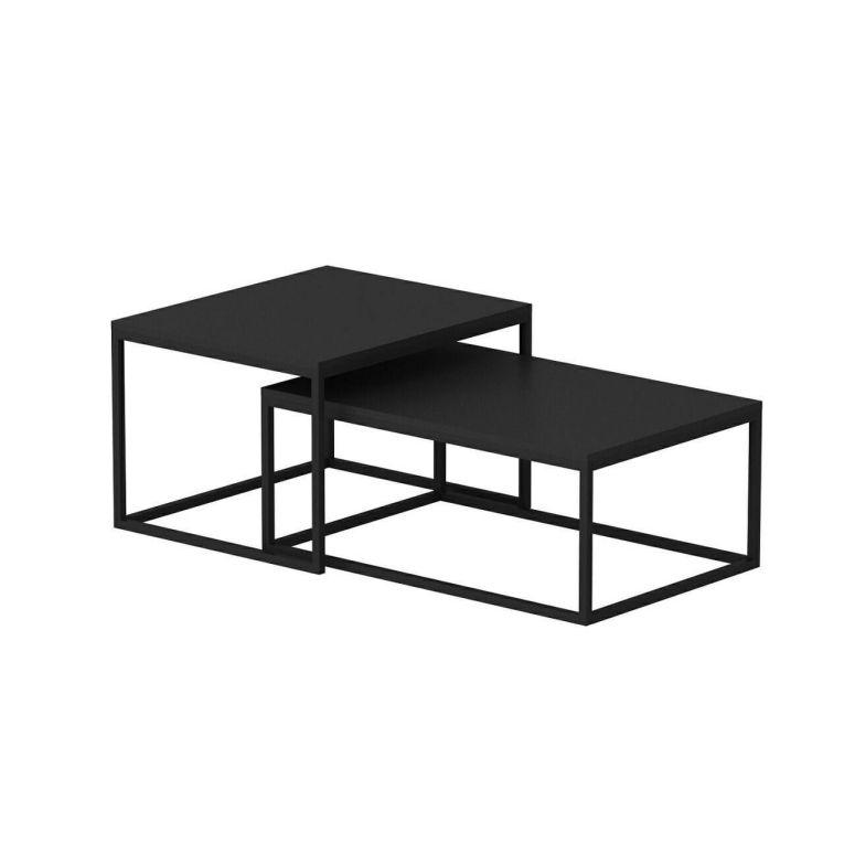 Tavolino da salotto Itzamna, Tavolo basso da caffè, Portariviste per divano, Ripiano da soggiorno, 72x37 h45 cm, Nero