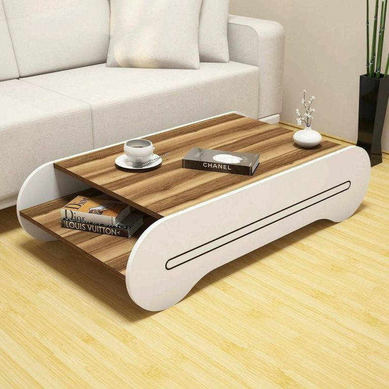 Tavolino da salotto Karaka, Tavolo basso da soggiorno, Ripiano da caffè, Tavolino per divano, 120x64h30 cm, Noce e Bianco