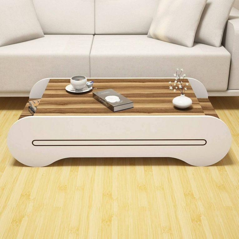Tavolino da salotto Karaka, Tavolo basso da soggiorno, Ripiano da caffè, Tavolino per divano, 120x64h30 cm, Noce e Bianco