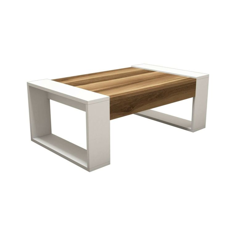 Tavolino da salotto Kekouan, Tavolo basso da soggiorno, Ripiano da caffè, Tavolino per divano, 102x60h38 cm, Noce e Bianco