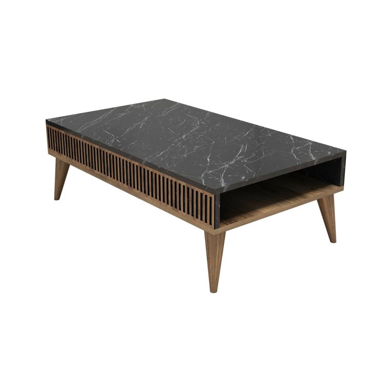 Tavolino da salotto Kepler, Tavolo basso da caffè, Portariviste per divano, Ripiano da soggiorno, 105x60 h35 cm, Noce e Nero