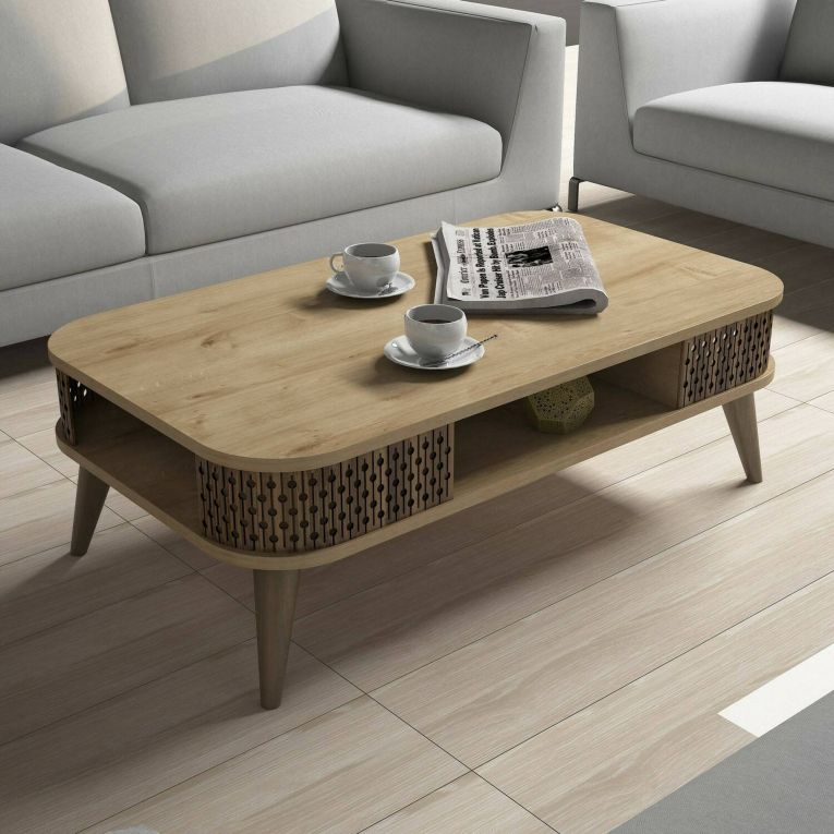 Tavolino da salotto Kocab, Tavolo basso da soggiorno, Ripiano da caffè, Tavolino per divano, 105x60h35 cm, Quercia