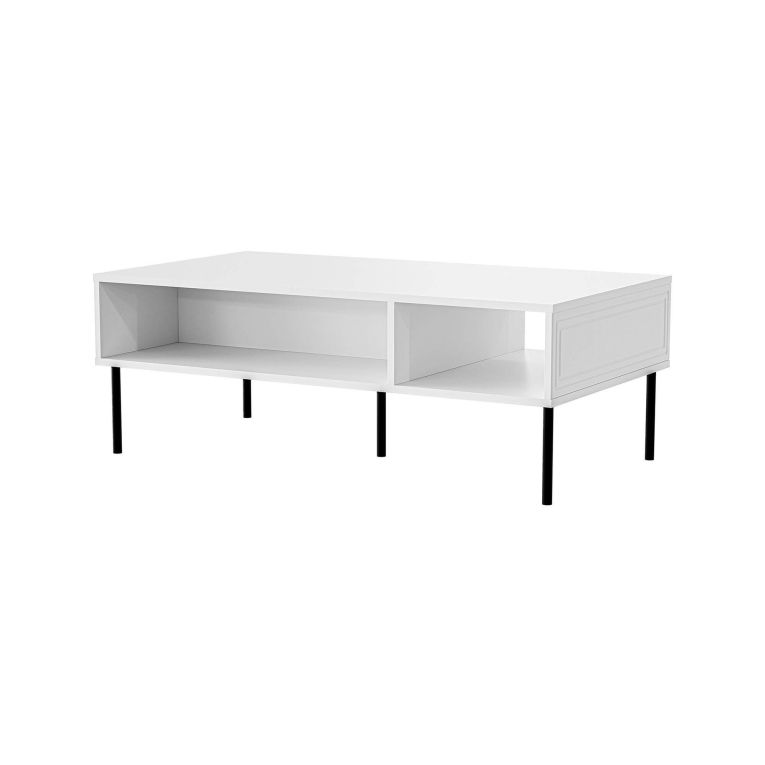 Tavolino da salotto Lamego, Con due vani contenitore, Rialzato da terra, 110x60 h40 cm, Bianco
