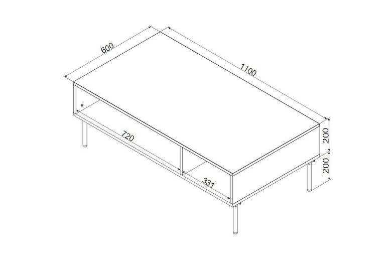Tavolino da salotto Lamego, Con due vani contenitore, Rialzato da terra, 110x60 h40 cm, Bianco