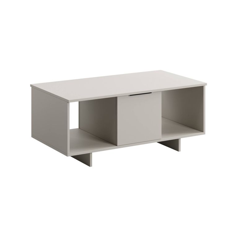 Tavolino da salotto Leiria, Con ante e vani contenitore, Rialzato da terra, 100x55 h55 cm, Beige