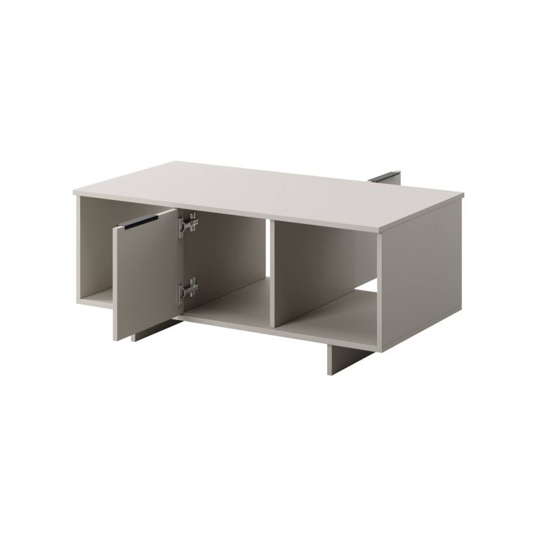Tavolino da salotto Leiria, Con ante e vani contenitore, Rialzato da terra, 100x55 h55 cm, Beige