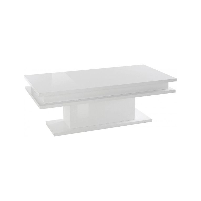 Tavolino da salotto Leon, Tavolo basso da caffè, Mobiletto portariviste, 100% Made in Italy, cm 100x55h42, Bianco lucido