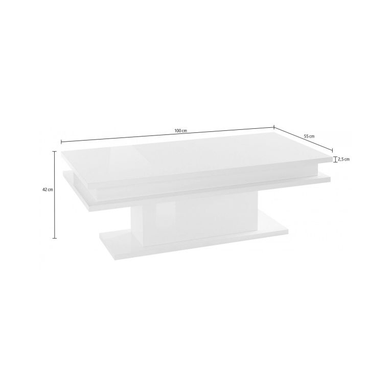 Tavolino da salotto Leon, Tavolo basso da caffè, Mobiletto portariviste, 100% Made in Italy, cm 100x55h42, Bianco lucido