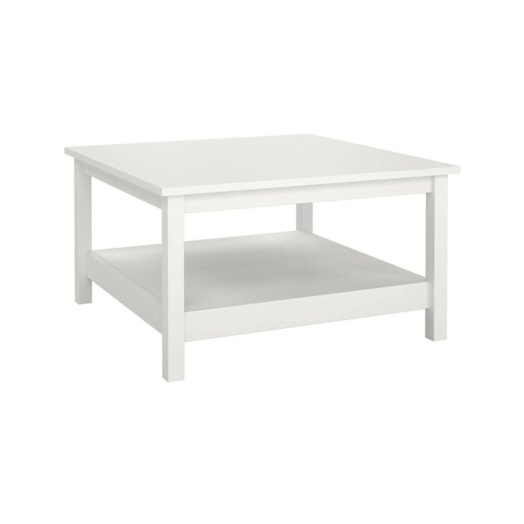 Tavolino da salotto Leonie, Tavolo basso da caffè, Portariviste per divano, Ripiano da soggiorno, 81x81 h45 cm, Bianco