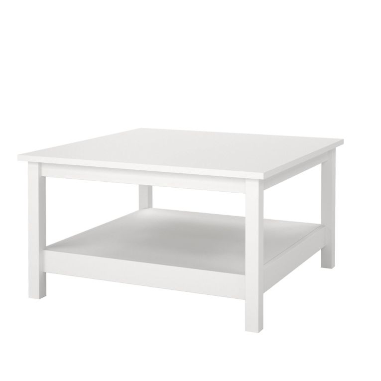 Tavolino da salotto Leonie, Tavolo basso da caffè, Portariviste per divano, Ripiano da soggiorno, 81x81 h45 cm, Bianco