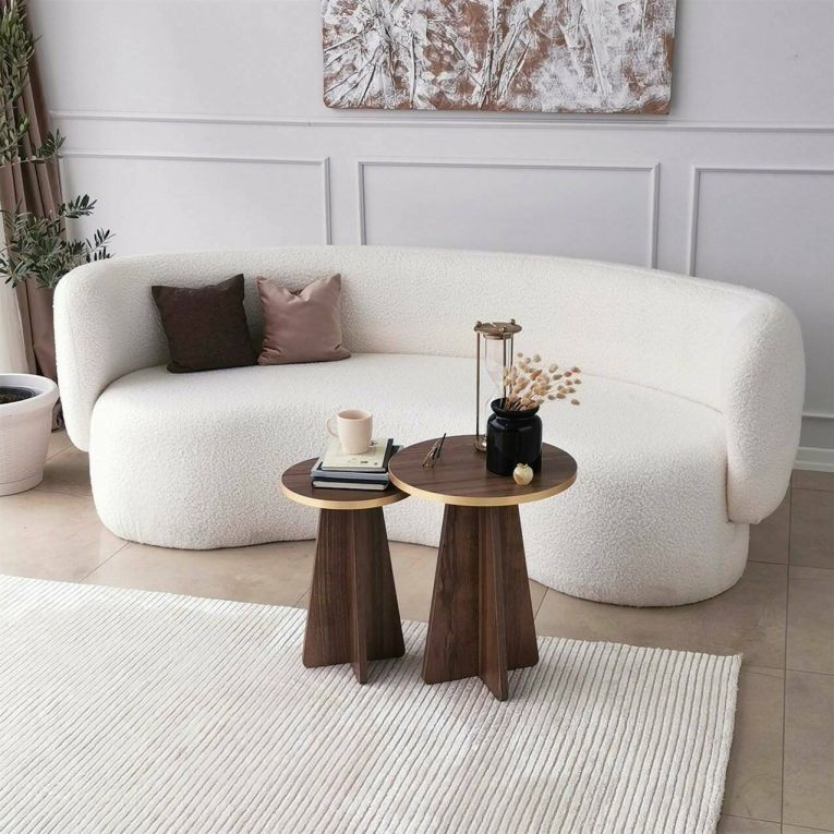 Tavolino da salotto Leostris, Tavolo basso da caffè, Portariviste per divano, Ripiano da soggiorno, 40x40 h50 cm, Oro e Noce