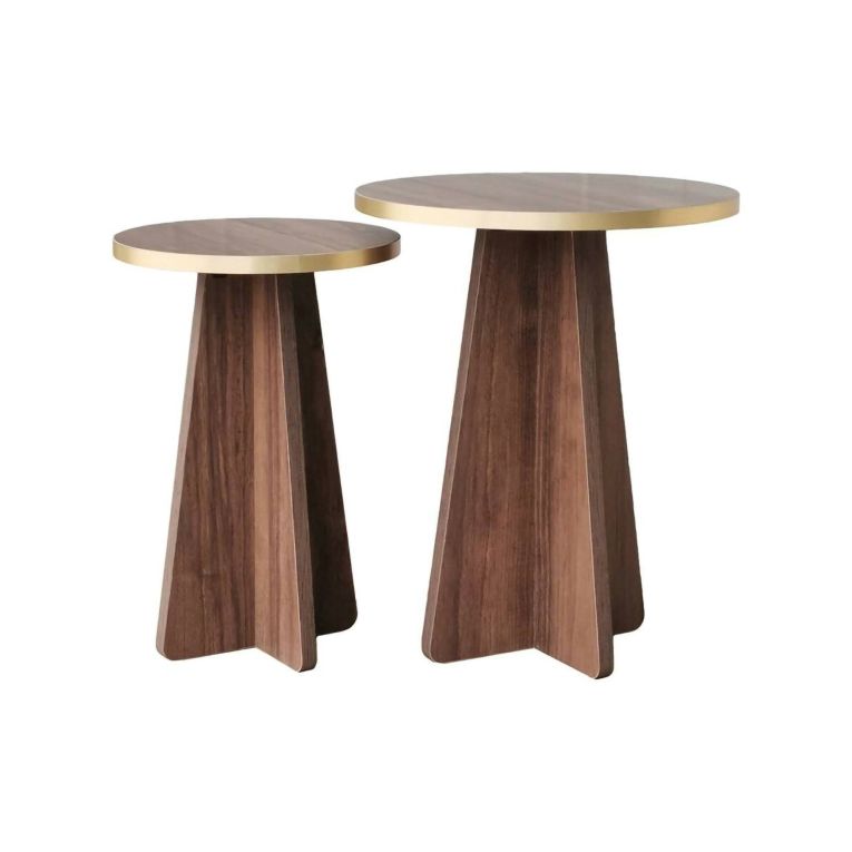 Tavolino da salotto Leostris, Tavolo basso da caffè, Portariviste per divano, Ripiano da soggiorno, 40x40 h50 cm, Oro e Noce