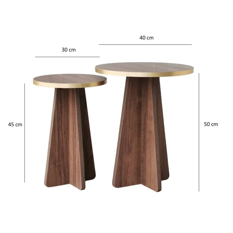 Tavolino da salotto Leostris, Tavolo basso da caffè, Portariviste per divano, Ripiano da soggiorno, 40x40 h50 cm, Oro e Noce