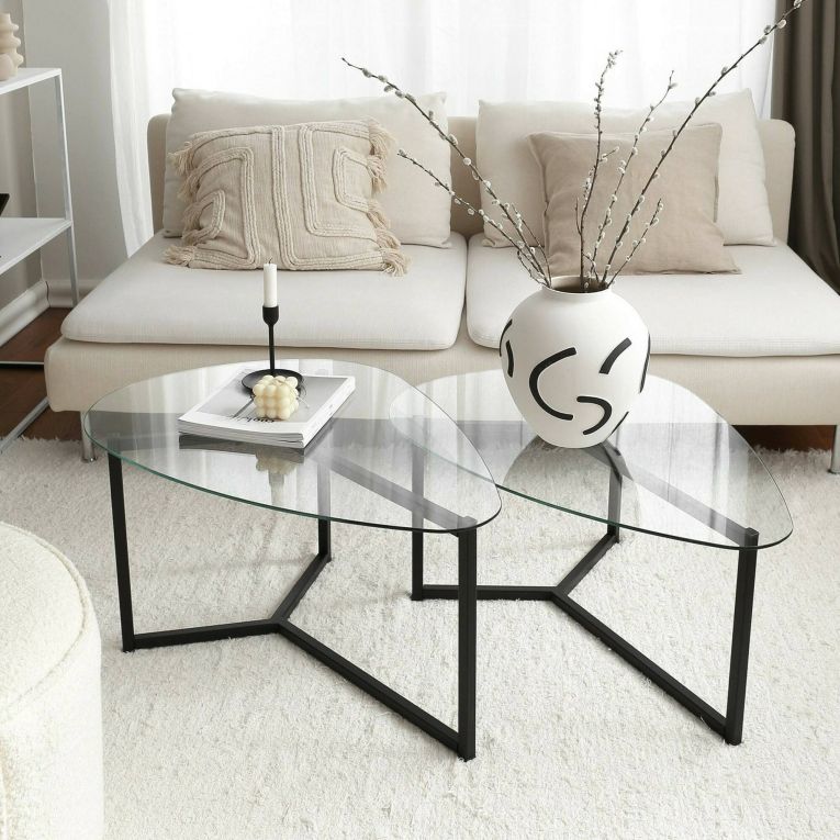 Tavolino da salotto Lunaria, Tavolo basso da soggiorno, Ripiano da caffè, Tavolino per divano, 82x58h40 cm, Nero