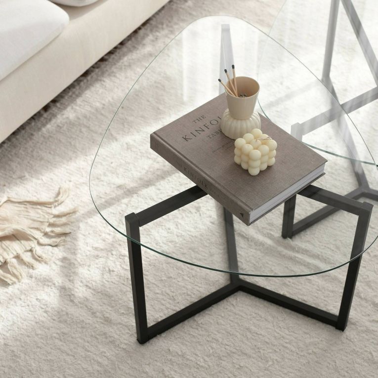 Tavolino da salotto Lunaria, Tavolo basso da soggiorno, Ripiano da caffè, Tavolino per divano, 82x58h40 cm, Nero