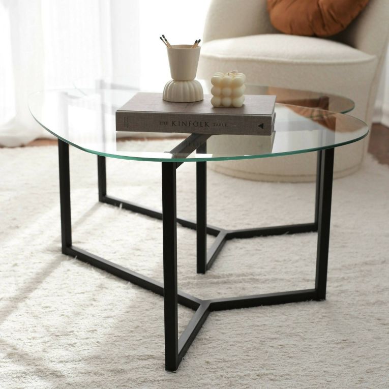 Tavolino da salotto Lunaria, Tavolo basso da soggiorno, Ripiano da caffè, Tavolino per divano, 82x58h40 cm, Nero