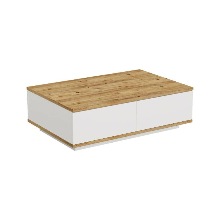 Tavolino da salotto Marfik, Tavolo basso da soggiorno, Ripiano da caffè, Tavolino per divano, 90x60h29 cm, Quercia e Bianco