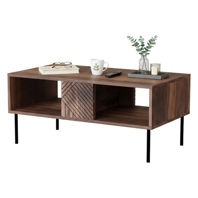 Tavolino da Salotto Marrone Noce 2 Vani Forma Rettangolare 100x55x43h cm, Sfumatura Colore Ripiano Noce - Gadon