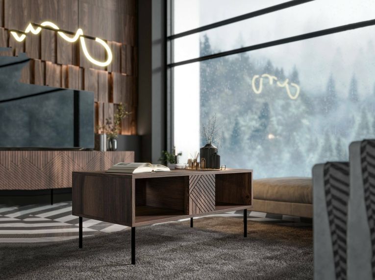 Tavolino da Salotto Marrone Noce 2 Vani Forma Rettangolare 100x55x43h cm, Sfumatura Colore Ripiano Noce - Gadon