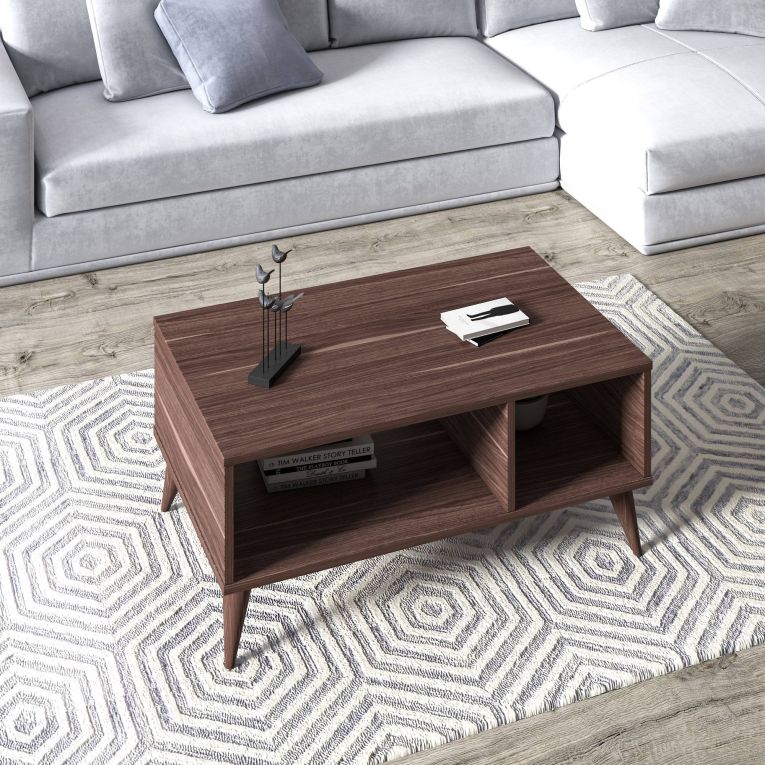 Tavolino da Salotto Marrone Noce 2 Vani Forma Rettangolare 90x40x55h cm, Materiale Piano in Legno Nobilitato
