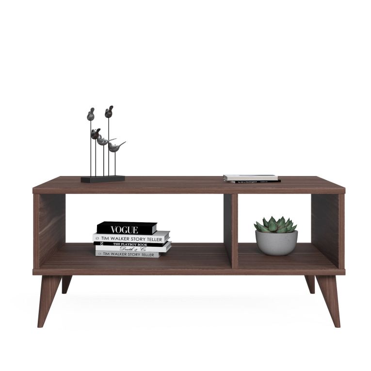 Tavolino da Salotto Marrone Noce 2 Vani Forma Rettangolare 90x40x55h cm, Materiale Piano in Legno Nobilitato