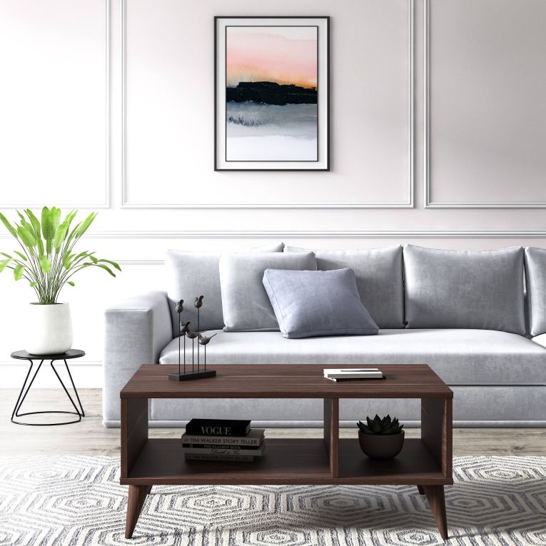 Tavolino da Salotto Marrone Noce 2 Vani Forma Rettangolare 90x40x55h cm, Materiale Piano in Legno Nobilitato