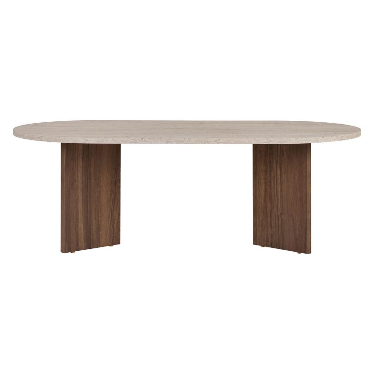 Tavolino da Salotto Marrone Noce Beige Marmo Forma Ovale Materiale Piano in Legno Nobilitato 119x60x40h cm, Colore Ripiano Beige - Elain